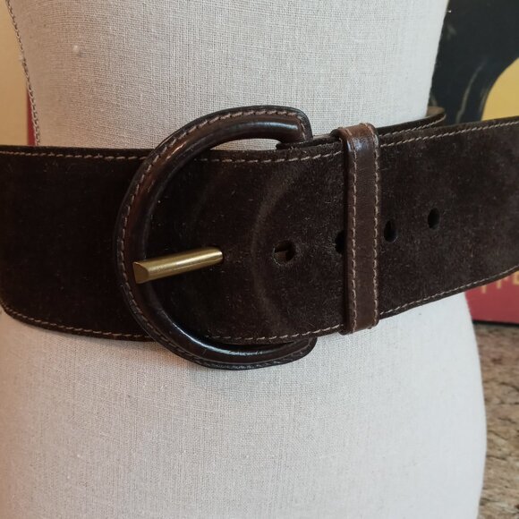 Banana Republic Wide Dark Chocolate Suede Leather Belt - Made in Italy - Picture 3 of 16
